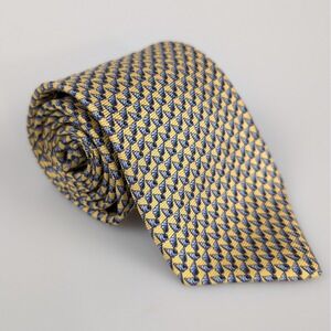 Paul‎ Stuart Mens Necktie Silk Handmade USA Gold Blue Seashell Print Coastal Tie